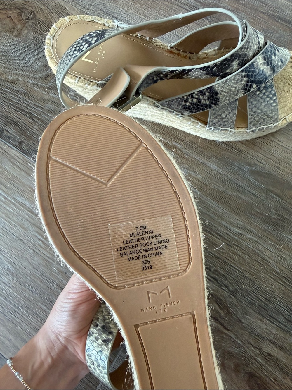 Marc Fisher - Snakeskin Espadrille Wedge Sandals - Size 7.5 - Picture 5 of 5